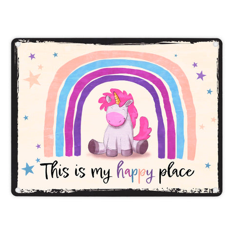 This is my happy place Metallschild mit niedlichem Einhorn