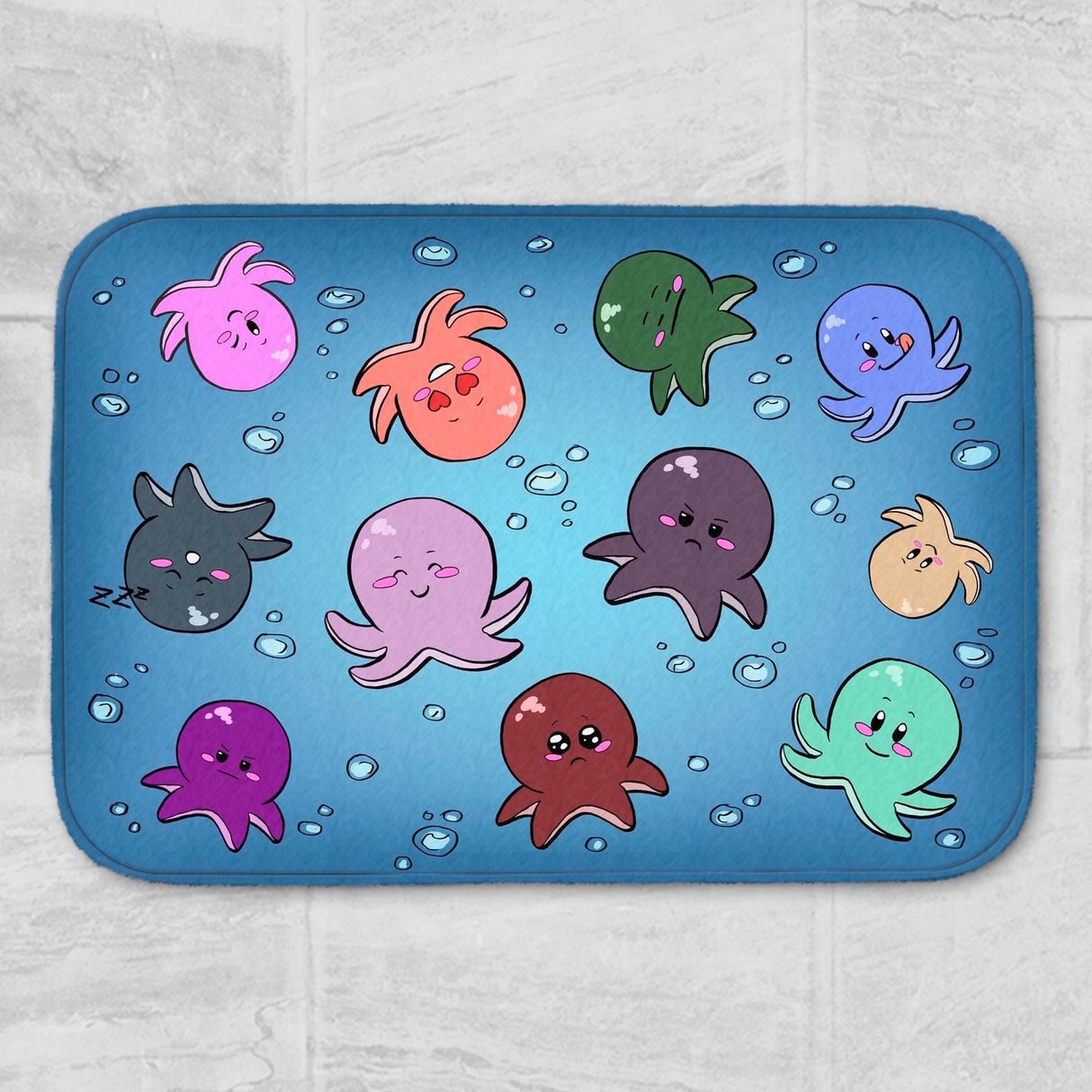 Tintenfische im Wasser Badematte mit kleinen Oktopussen