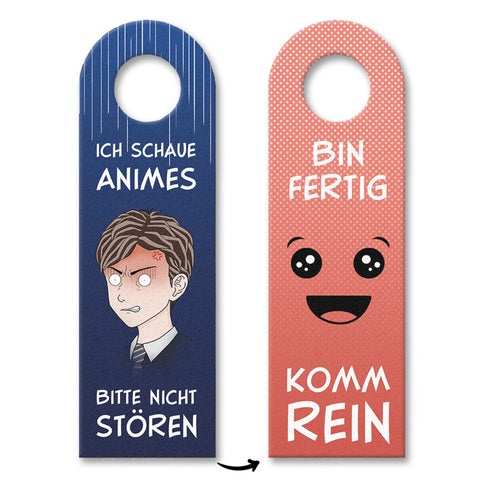 Ich schaue Animes oder Komm rein Türhänger mit Animejunge Motiv