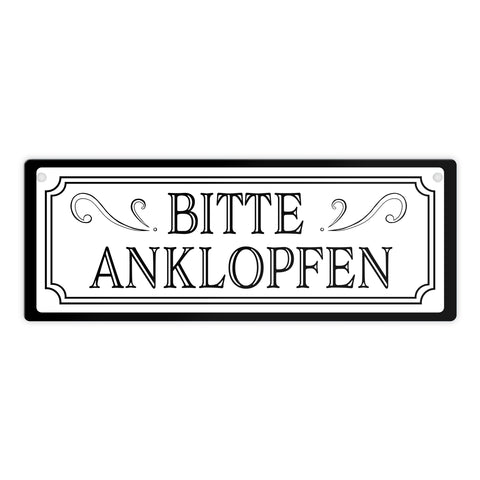 Bitte anklopfen Metallschild in Retro Optik