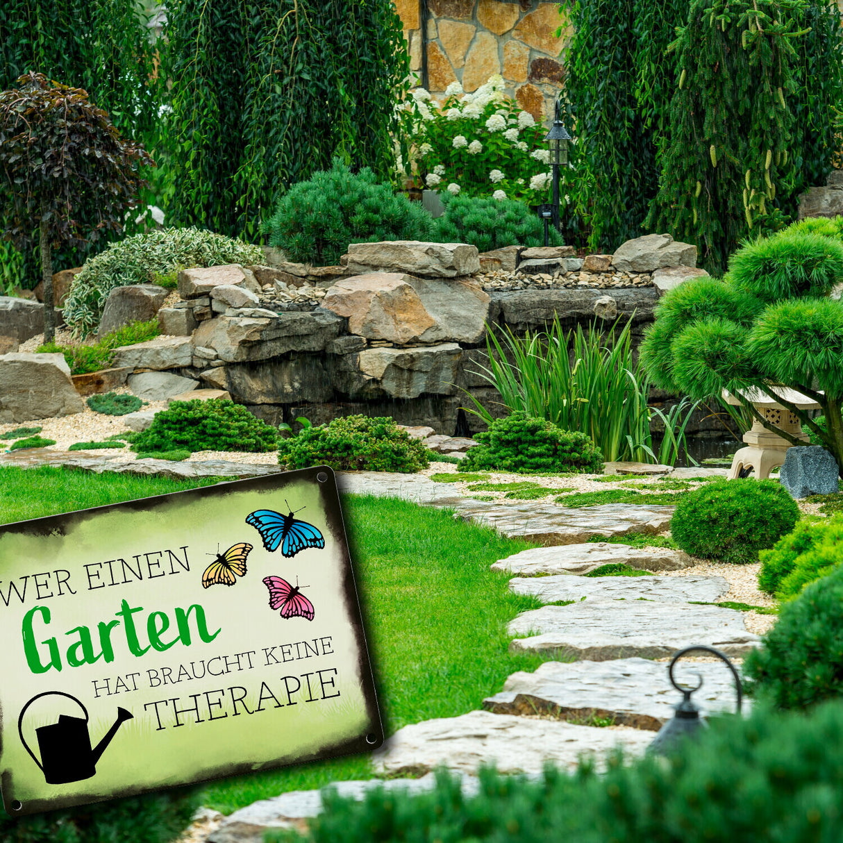 Wer einen Garten hat braucht keine Therapie Metallschild für den Garten