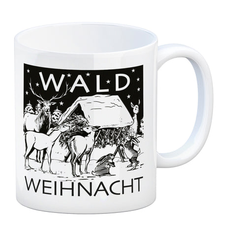 Kaffeebecher zum Thema Weihnachten im Wald -weiß