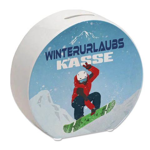 Winterurlaubskasse Spardose mit coolem Snowboarder