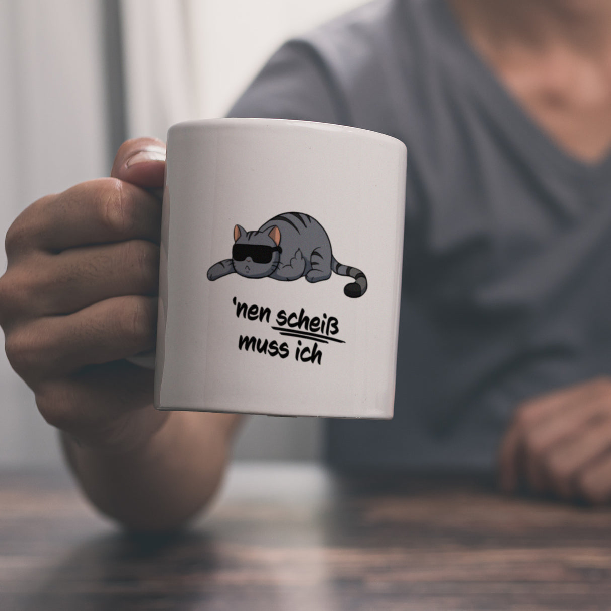 nen Scheiß muss ich Kaffeebecher mit coolem Katzen-Motiv