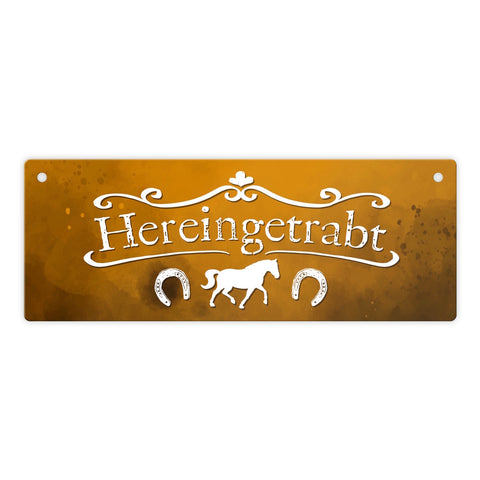 Hereingetrabt Pferde und Reiter Metallschild