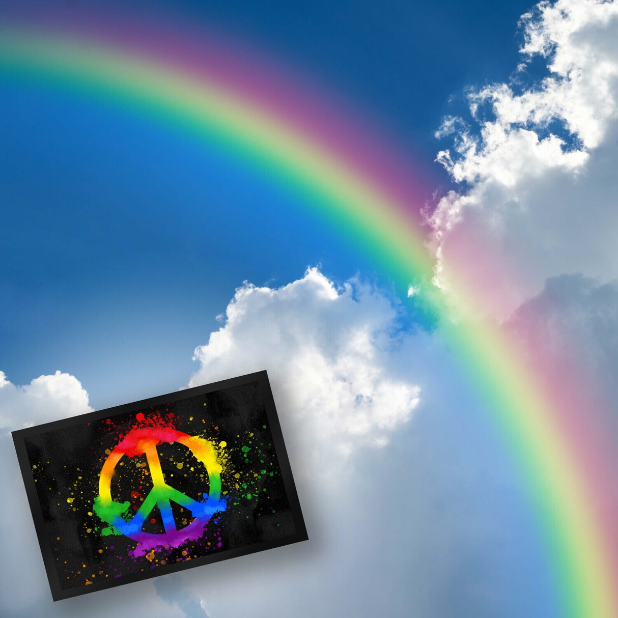 Regenbogen Fußmatte mit Peace-Zeichen