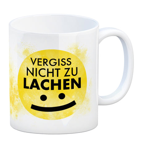 Vergiss nicht zu lachen Kaffeebecher gelbem Gesicht