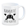 Namasté und Kaffee Kaffeebecher mit entspannendem Motiv