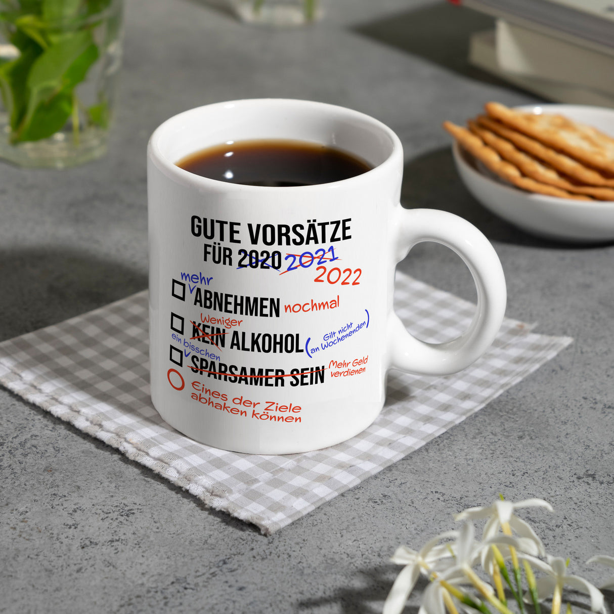 Gute Vorsätze für 2022 Kaffeebecher mit lustigem Spruch