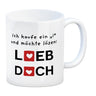 Lieb dich Kaffeebecher mit lustigem Spruch und Herzen