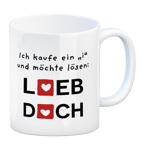 Lieb dich Kaffeebecher mit lustigem Spruch und Herzen