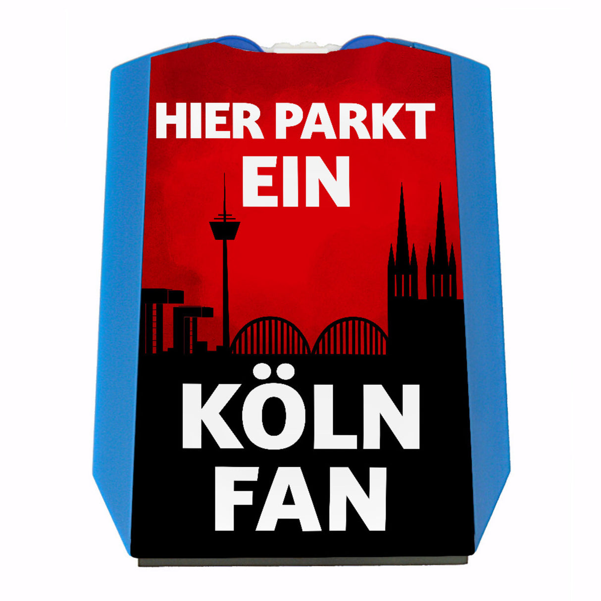 Hier parkt ein Köln Fan Parkscheibe in Vereinsfarben