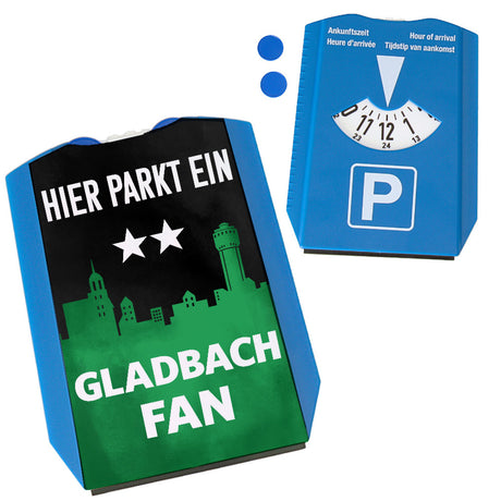 Hier parkt ein Gladbach Fan Parkscheibe in Vereinsfarben