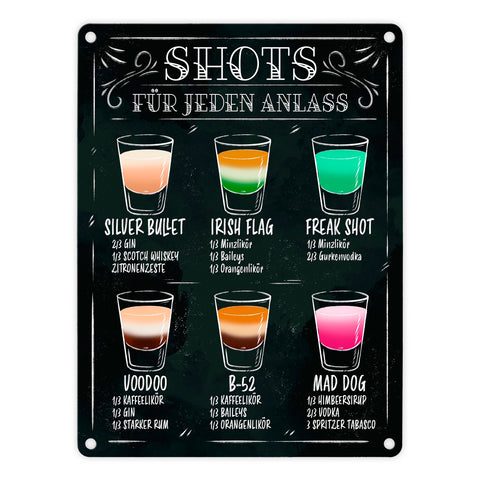 Shot Rezepte Metallschild