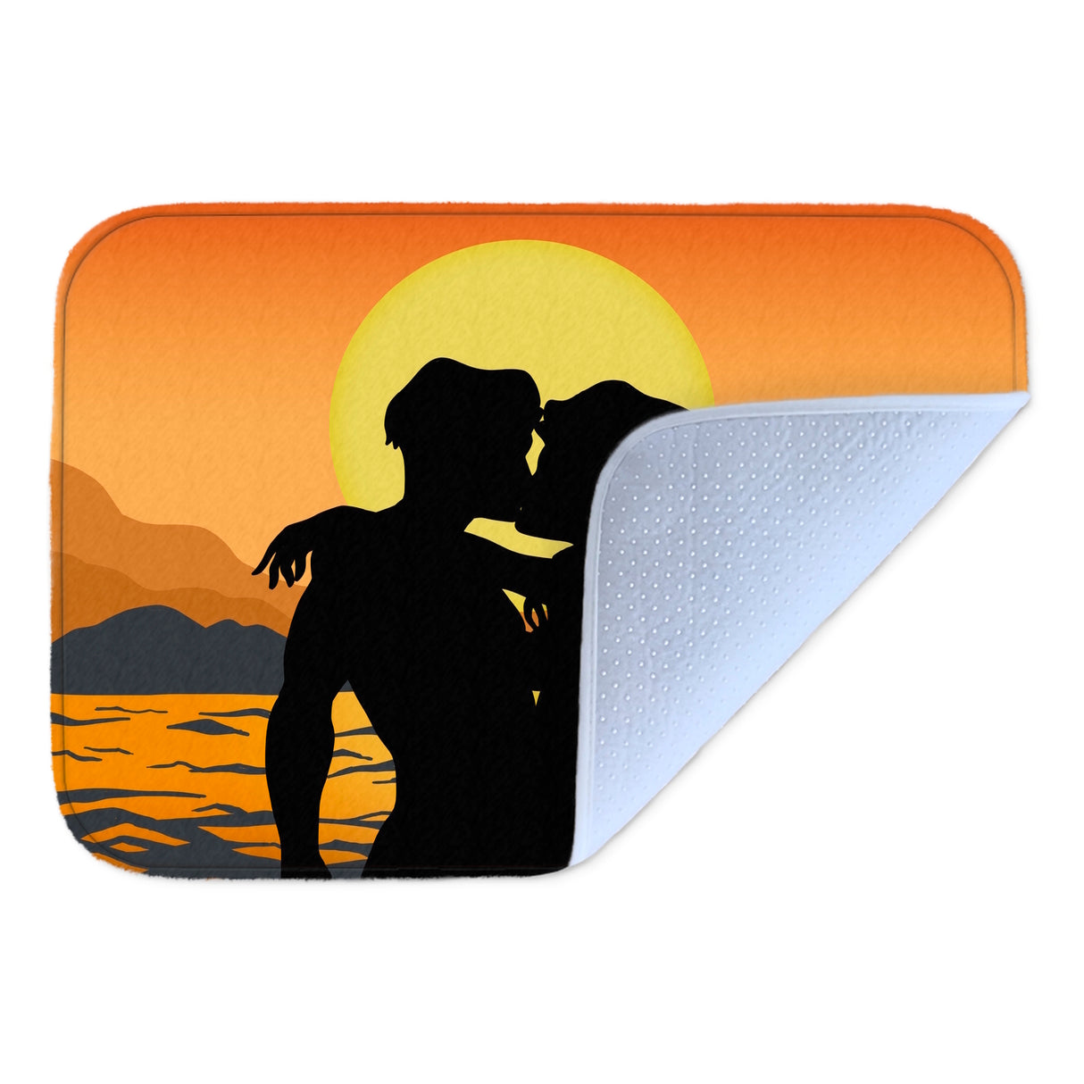 Verliebtes Paar vorm Sonnenuntergang Badematte