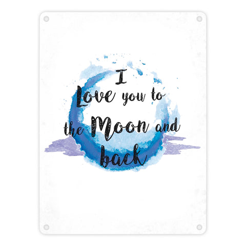 I love you to the Moon and back Valentinstag Metallschild in lila