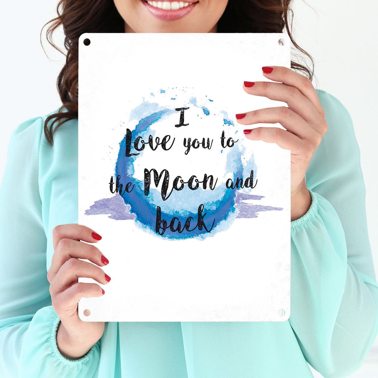I love you to the Moon and back Valentinstag Metallschild in lila