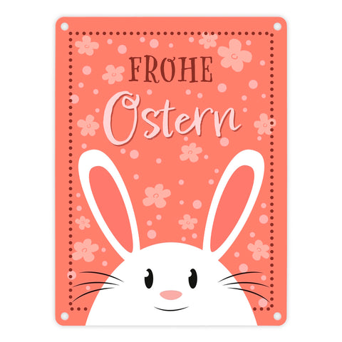 Frohe Ostern Metallschild mit niedlichem Osterhasen