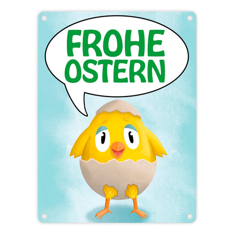 Frohe Ostern Metallschild mit süßem Küken in Eierschale