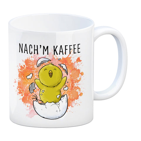 Vor'm Kaffee - nach'm Kaffee Kaffeebecher mit süßem Küken im Ei