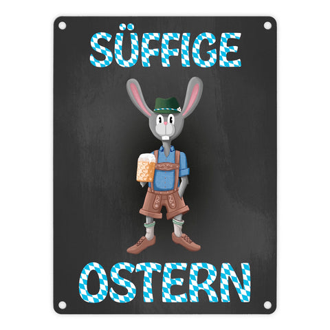 Süffige Ostern Metallschild mit Osterhase in Lederhosen