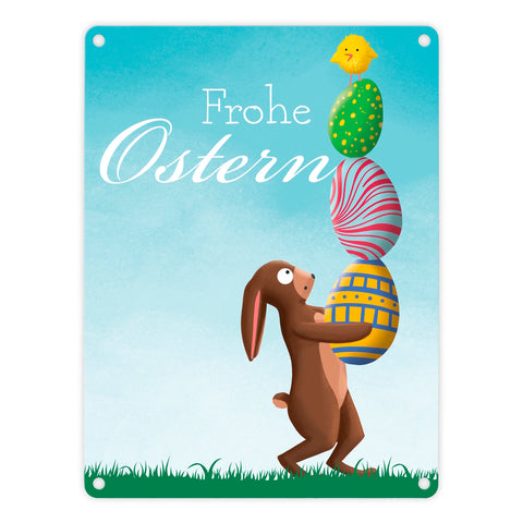 Frohe Ostern mit Osterhase und Küken Metallschild