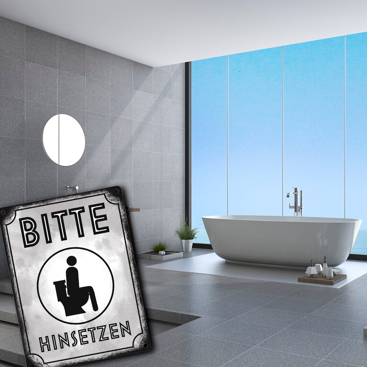 Bitte hinsetzen Metallschild für Badezimmer oder WC