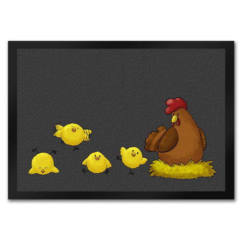 Huhn im Nest mit Küken Fußmatte