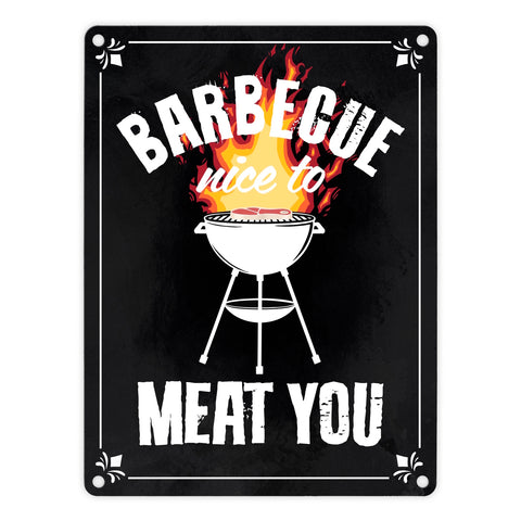 Barbecue - nice to meat you Metallschild mit Grill