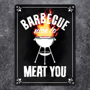 Barbecue - nice to meat you Metallschild mit Grill