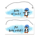 Pst Baby schläft Wendeschild mit Pinguin in blau