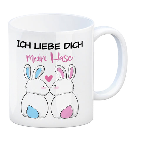 Ich liebe dich mein Hase Kaffeebecher mit küssendem Hasenpaar