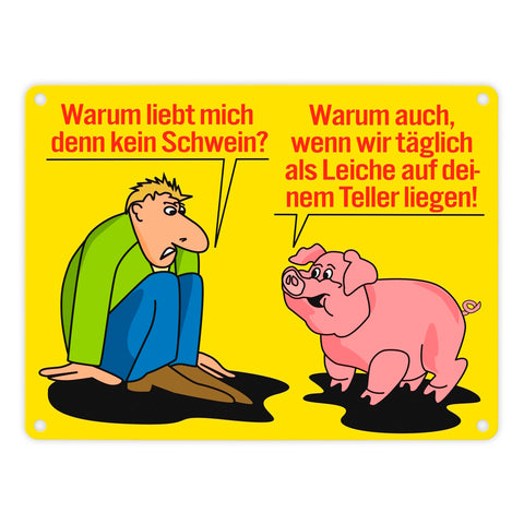 Schweine Metallschild zum Thema Fleischesser und Vegetarier