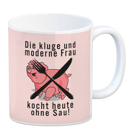 Vegetarier und Fleischesser Kaffeebecher mit Schweine Motiv in rosa