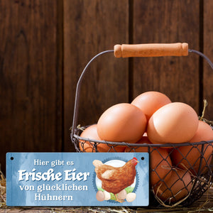 Frische Eier von glücklichen Hühnern Metallschild