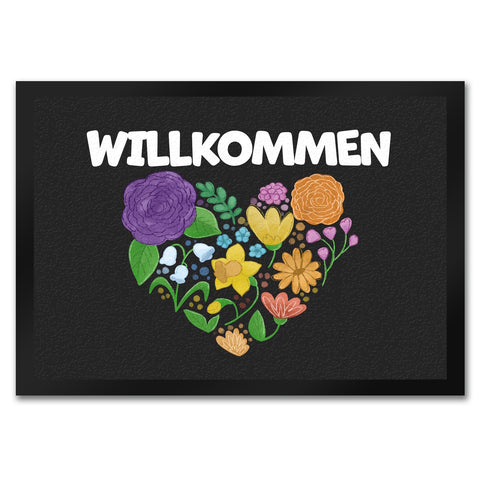 Willkommen Blumenherz Fußmatte