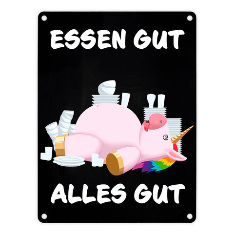 Essen gut alles gut witziges Metallschild mit dickem Einhorn