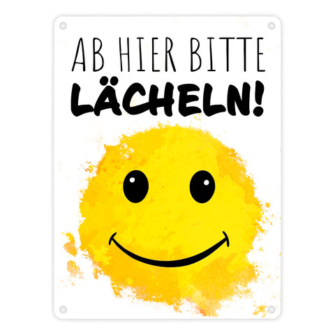 Grinsendes Emoticon Ab hier bitte lächeln Metallschild