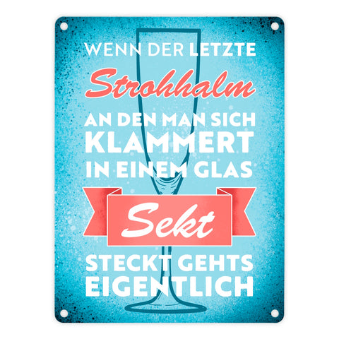 Wenn der letzte Strohhalm in einem Glas Sekt steckt Metallschild