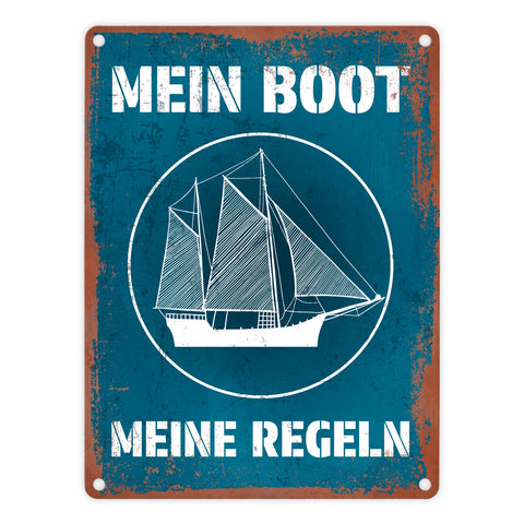 Mein Boot meine Regeln Metallschild mit Rostoptik