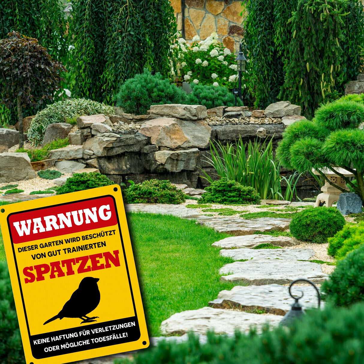 Warnung dieser Garten wird beschützt von Spatzen Metallschild
