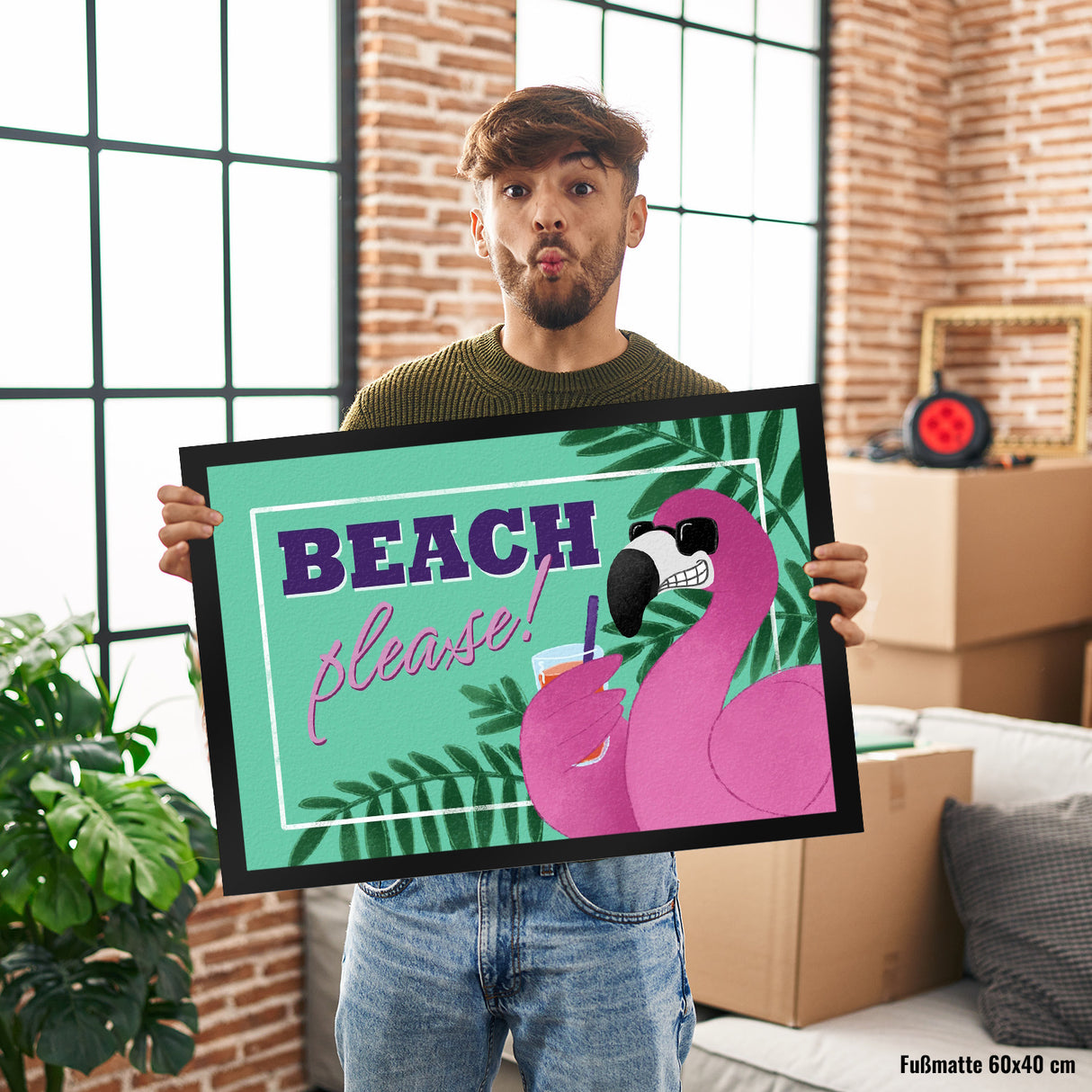 Beach please Fußmatte mit coolem Flamingo
