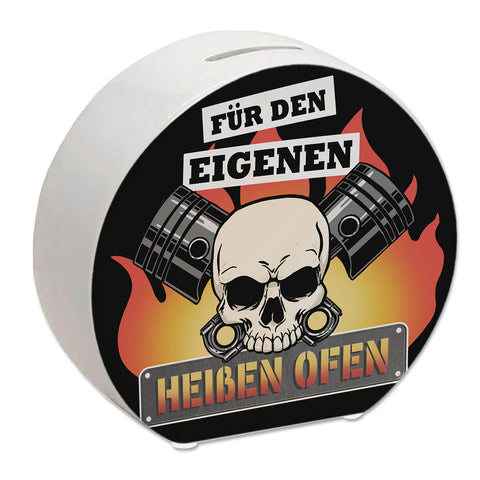 Für den eigenen heißen Ofen Spardose mit Totenkopf und Kolben