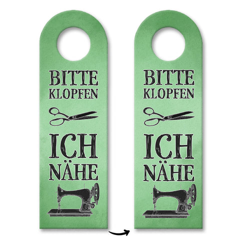Bitte klopfen ich nähe Türhänger mit Nähmaschine