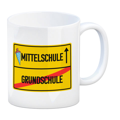 Mittelschule Ortsschild Kaffeebecher zur Einschulung