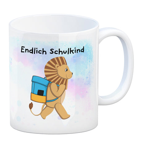 Endlich Schulkind Löwe Kaffeebecher für die Einschulung