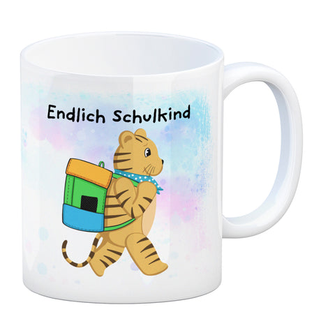 Endlich Schulkind Tiger Kaffeebecher für die Einschulung