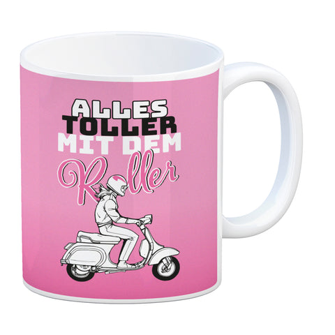 Alles toller mit dem Roller Kaffeebecher in {rosa} mit Rollerfahrerin