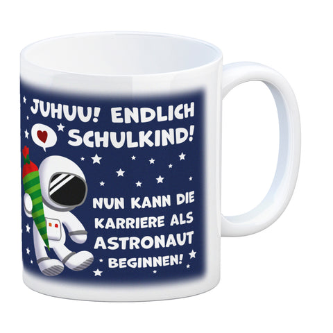 Juhuu endlich Schulkind Astronaut Kaffeebecher zur Einschulung