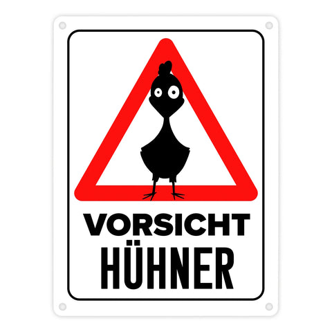 Vorsicht Hühner Metallschild mit Huhn Silhouette